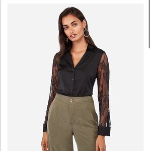 Slim Lace Sleeve Portofino Shirt size L